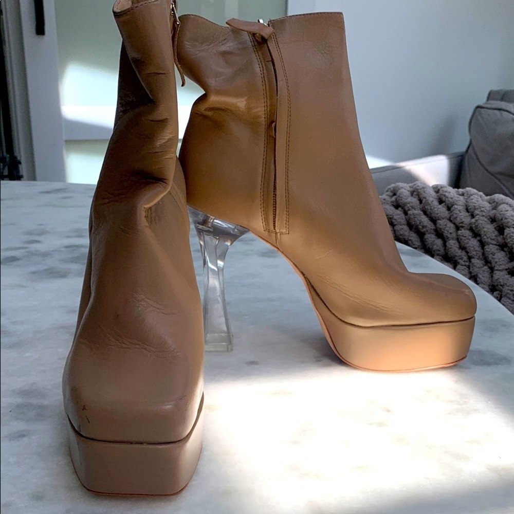 Black Suede Studio Ankle Boots Nude 5โ Heel Acrylic EU 38 / US 8 /1.5โ Platform - Picture 6 of 13